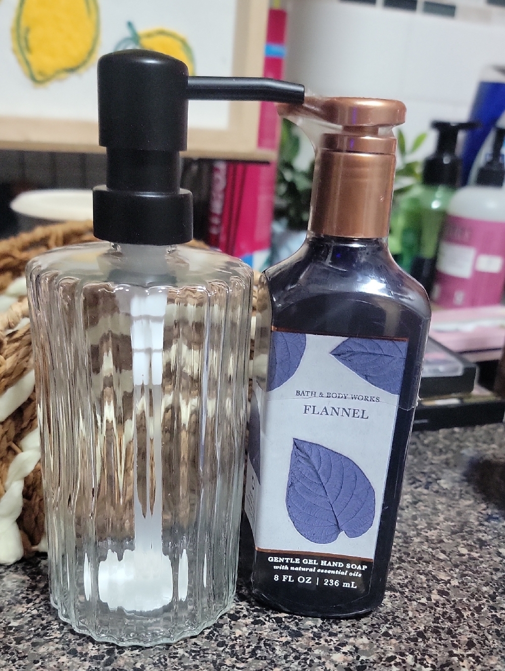 Bath & Body Works Flannel Hand Soap - W/clear Soap Dispenser